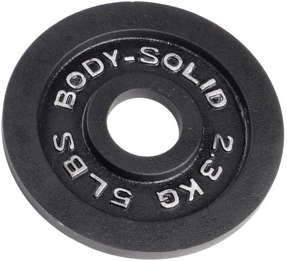 Body-Solid Cast Iron Olympic Weight Plate Set with Bar – Free Weights, Dumbbell Plates, 2 Inch Standard Hole for All Barbell Types, Weight Sets,