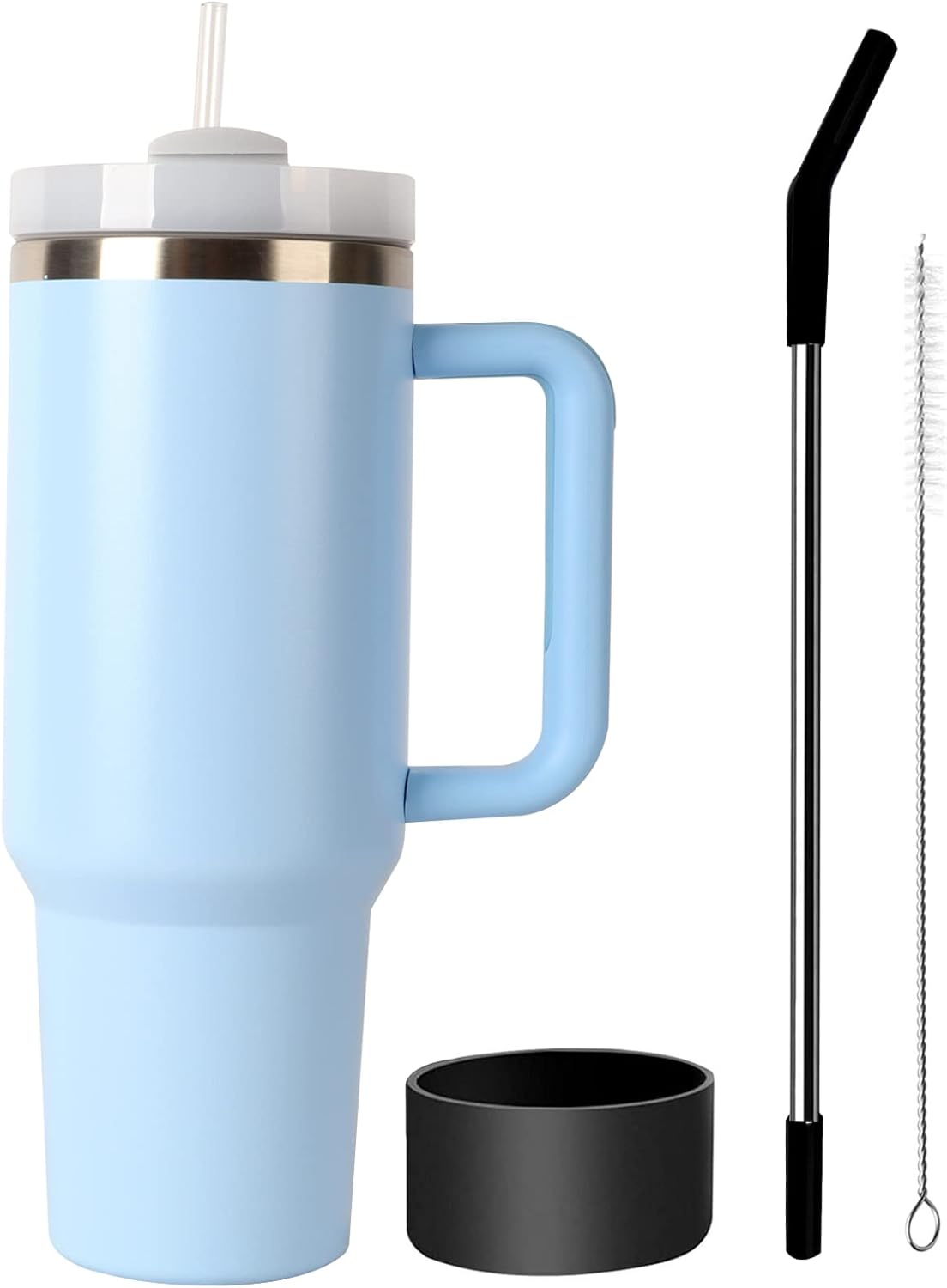 Vaso de 40 onzas con asa y tapa con pajilla, taza de viaje de acero inoxidable, botella de agua, reutilizable, aislada al vacío, a prueba de