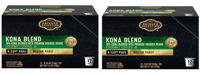 Paquete de 2 cápsulas K-Cup de café tostado medio Kona Blend de selección privada, 12 unidades