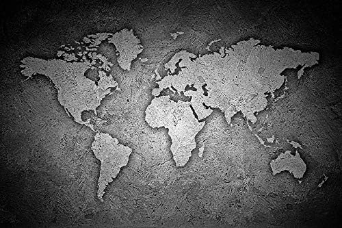 Picture Sensations Mural de pared con textura de lienzo, mapa del mundo con textura de piedra en blanco y negro, papel tapiz de vinilo autoadhesivo,