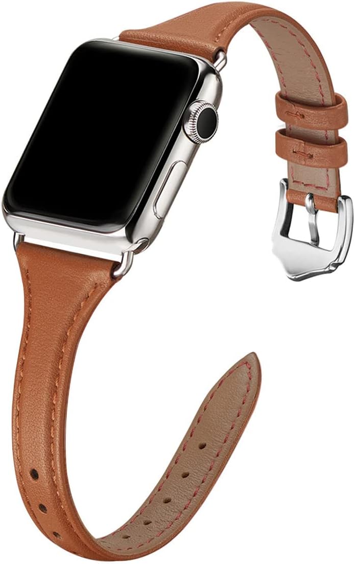 WFEAGL – Correa de cuero flor para reloj, delgada y fina, compatible con Apple Watch Band de 38mm, 40mm, 41mm, 42mm, 44mm, 45mm, 49mm, repuesto para