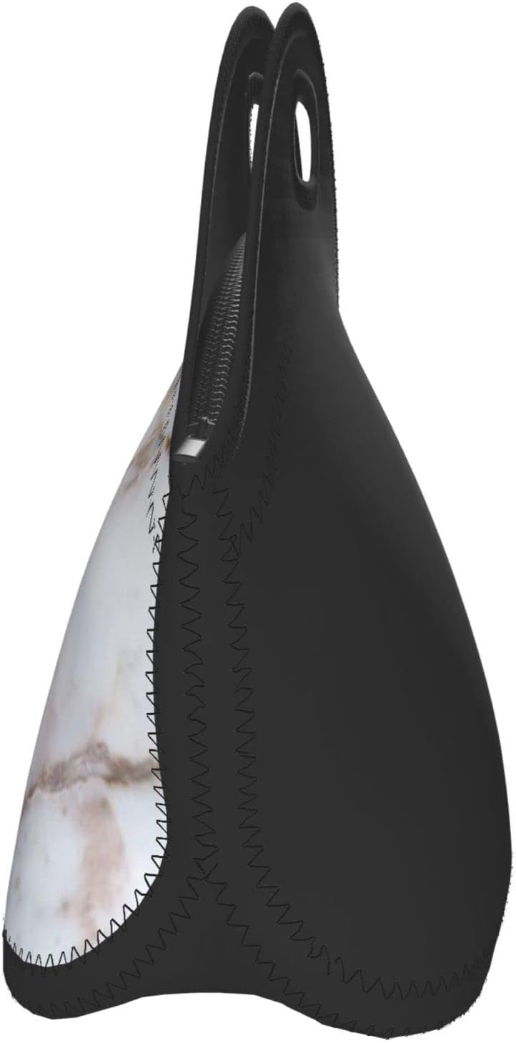 Bolsas de almuerzo de neopreno impresas con patrón de mármol rosa y blanco, bolsa de almuerzo con aislamiento térmico reutilizable, hielera térmica
