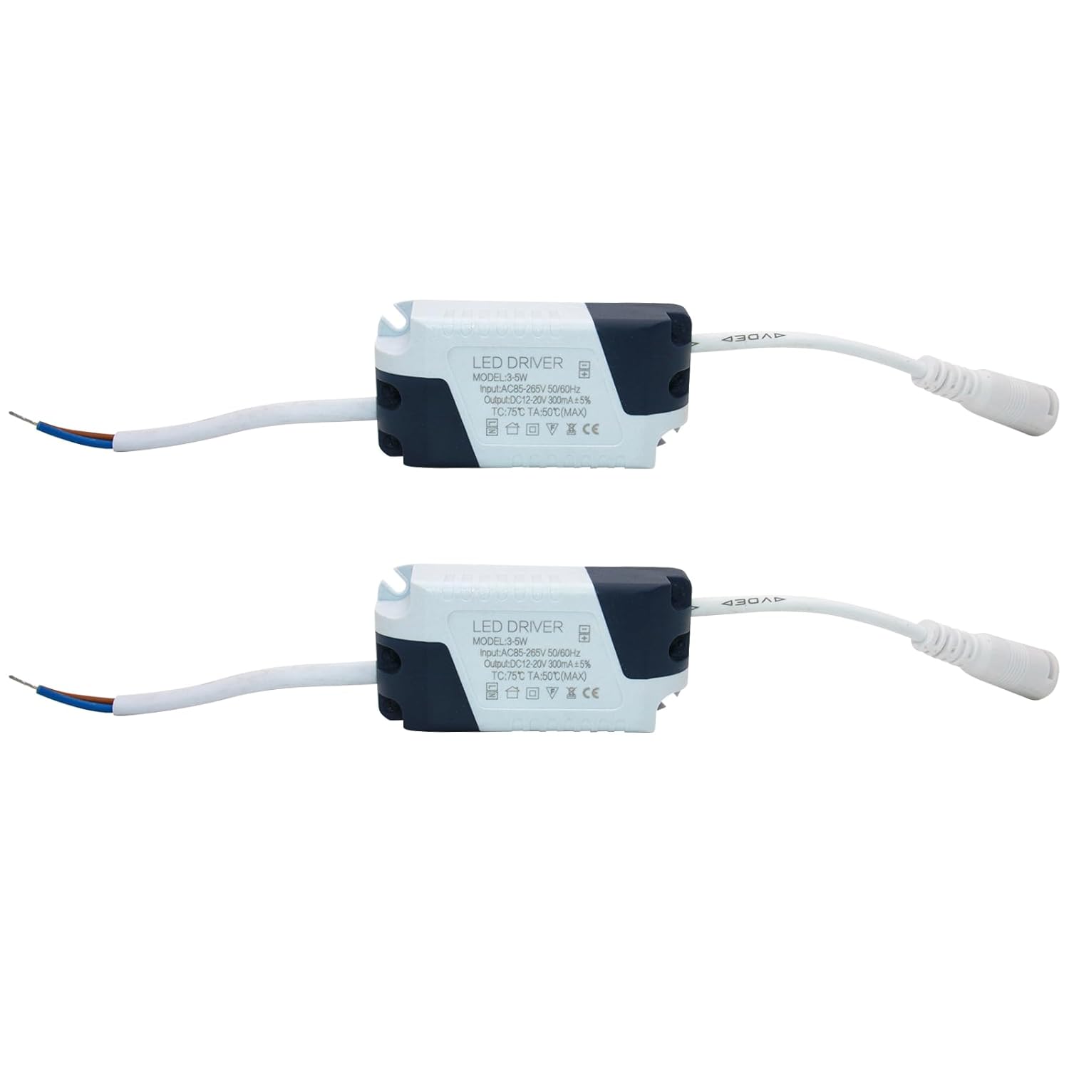 3  5W LED Driver 300mA Corriente constante de alta potencia AC 85-265V Salida 12-18V DC Conector hembra con clip Fuente de alimentación externa