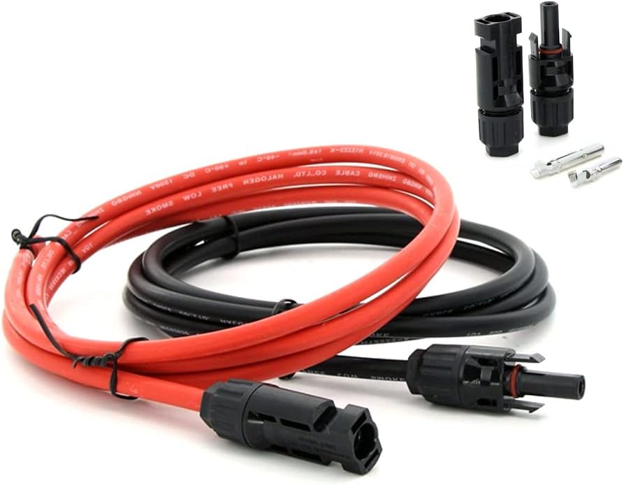 KEDAKEJI Cable de extensión de panel solar de calibre 10, 10 AWG, 1 par de 5 pies negro + 5 pies de cable de extensión de panel solar rojo con