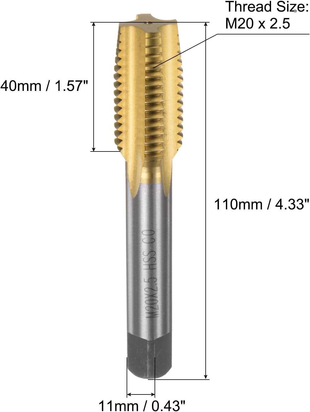 uxcell Grifo de rosca métrica M20 x 2.5 H2 recubierto de titanio HSS-CO (M35 de acero de alta velocidad) flautas rectas máquina roscado roscado