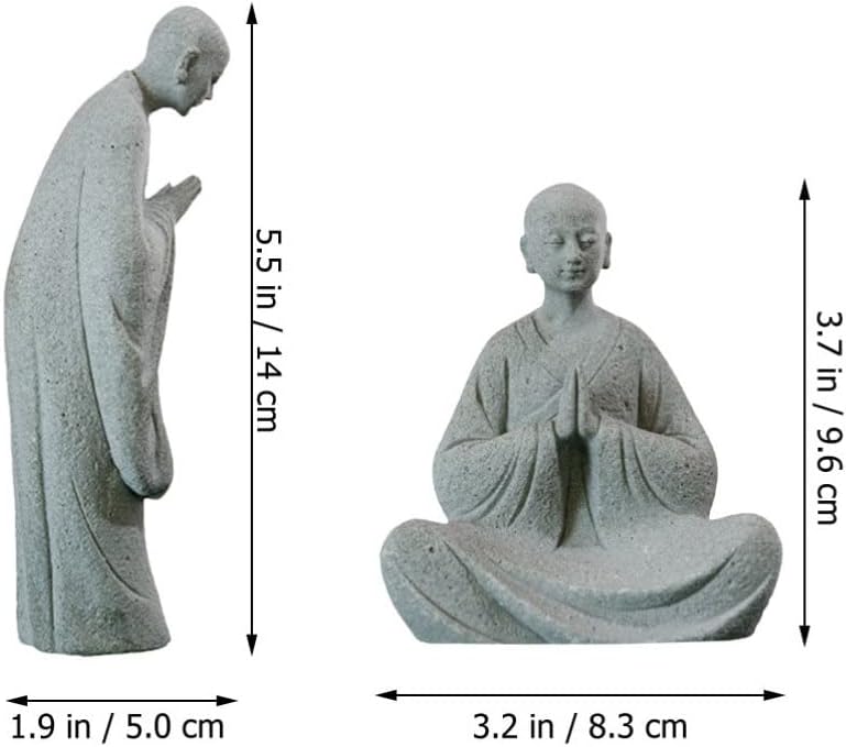 Happyyami Bonsái – 2 figuras de monje de piedra, estatuas de Buda zen, esculturas de monje de pie para paisaje al aire libre, decoración de jardín,
