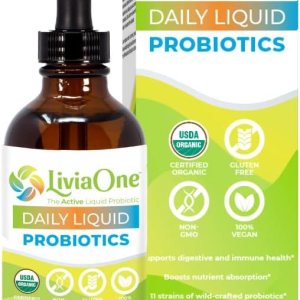 LiviaOne Daily Liquid Probiotics, probióticos orgánicos certificados por USDA, probióticos veganos sin alérgenos y sin gluten para mujeres y LiviaOne Daily Liquid Probiotics, probióticos orgánicos certificados por USDA, probióticos veganos sin alérgenos y sin gluten para mujeres y
