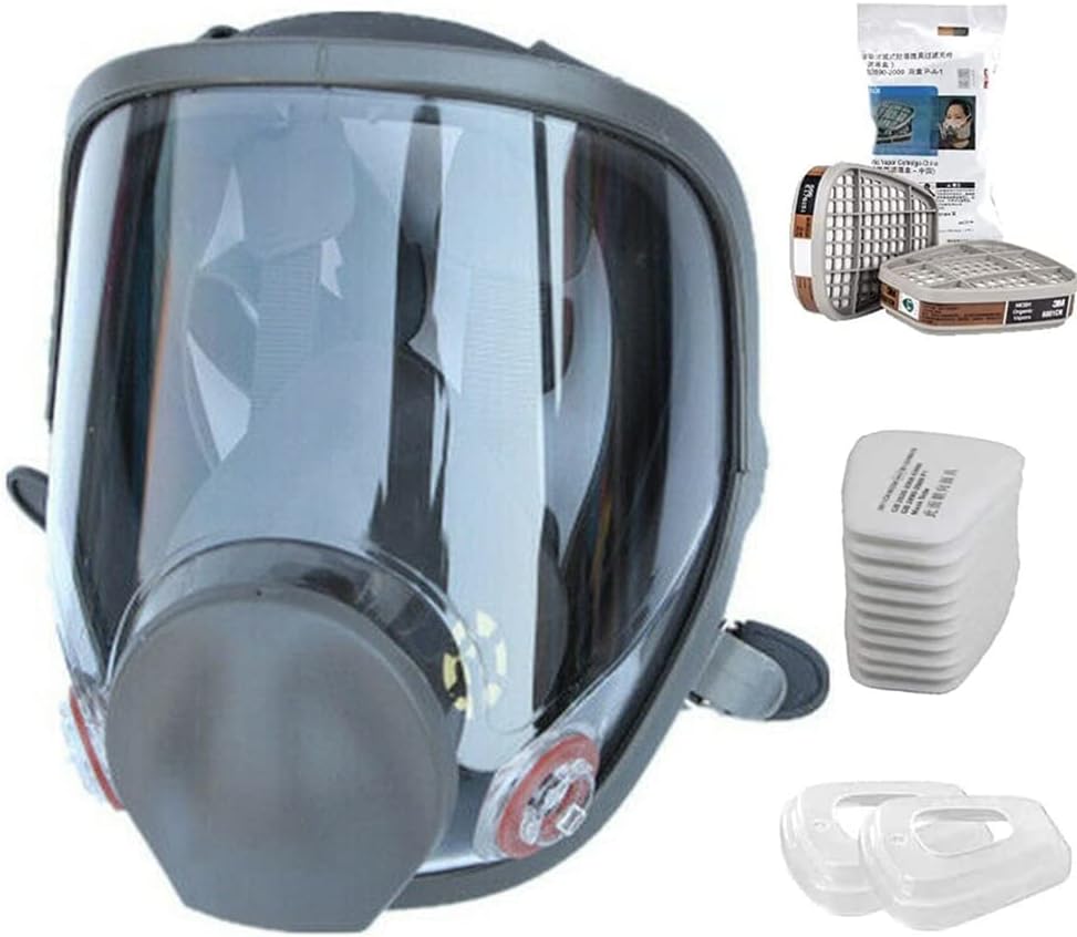 Muhubaih Respirador de cara completa 15 en 1 reutilizable, amplio campo de visión, ampliamente utilizado en gas orgánico, pintura spary, productos