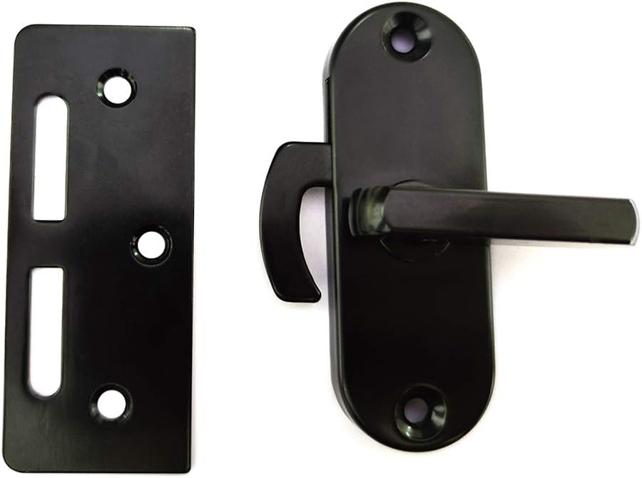 YUM, grande 90 grados flip acero inoxidable puerta corredera cerradura cerradura leva hebilla de puerta curva (negro)