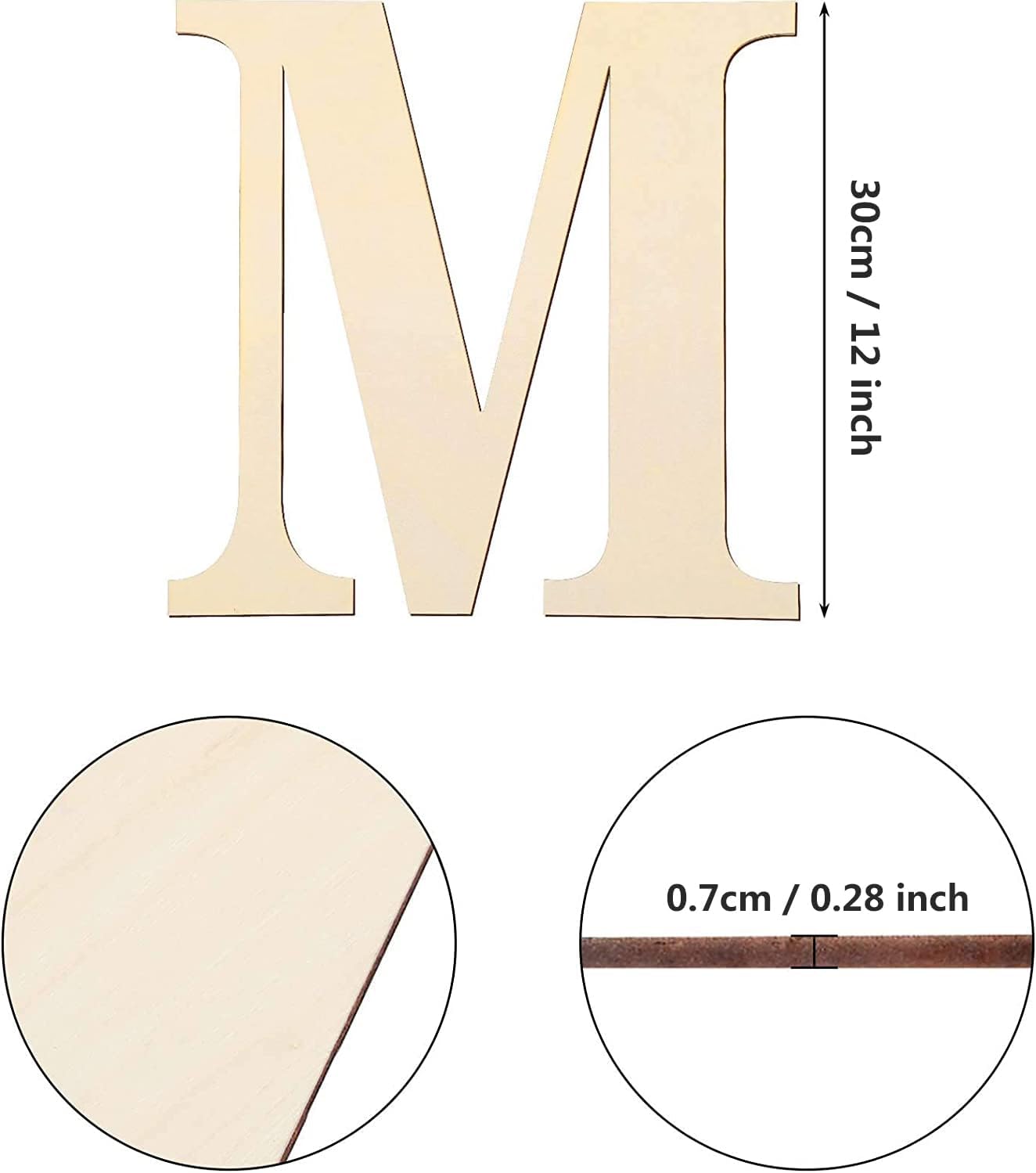 Letras de madera de 12 pulgadas de alto, letras de madera sin terminar de 0.28 pulgadas de grosor, letras de madera en blanco para decoración de