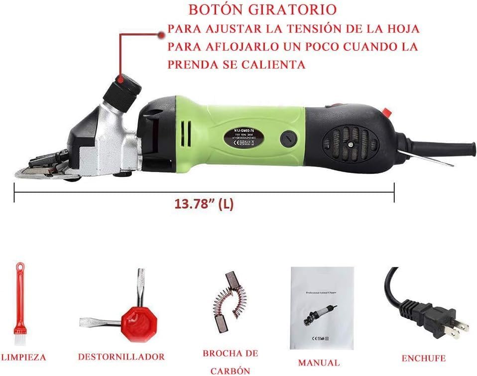 CGOLDENWALL Cizalla de ovejas eléctrica portátil profesional con 6 velocidades ajustables para caballos, ganado, cabras, poni verde, 110 V (9