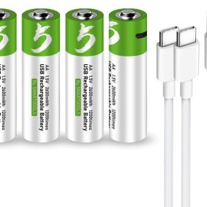 Batería recargable USB AA de iones de litio, batería AA recargable de alta capacidad de 1.5 V 2600 mWh, carga rápida de 1.5 H, 1200 ciclos con cable Batería recargable USB AA de iones de litio, batería AA recargable de alta capacidad de 1.5 V 2600 mWh, carga rápida de 1.5 H, 1200 ciclos con cable