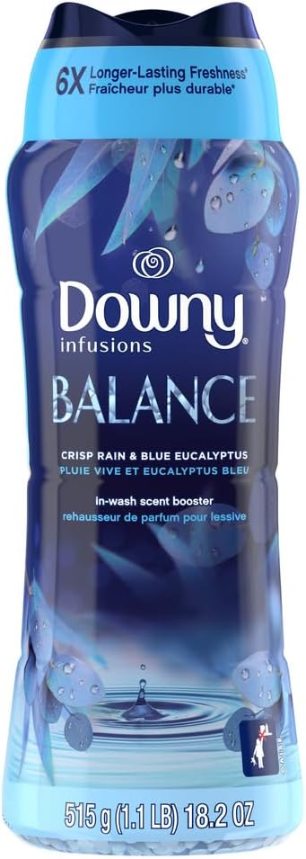 Downy Infusiones – Cuentas potenciadoras de aroma para lavar, equilibrar, lluvia crujiente y eucalipto azul, 18.2 onzas