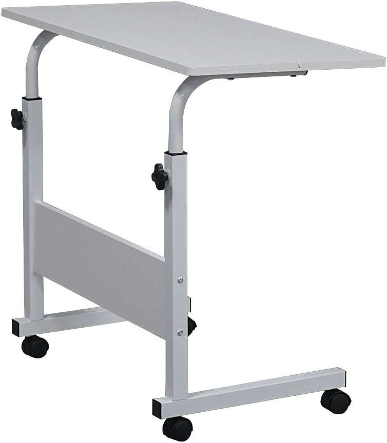 HomVent Bandeja de TV ajustable para sofá, mesa lateral con ruedas, mesa portátil en forma de C, mesa de mesa móvil de madera para computadora