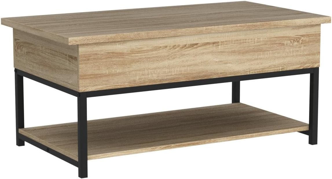 Fencer Wire Mesa de centro elevable con almacenamiento, mesa de centro con estante inferior abierto, mesa de centro de almacenamiento con elevador