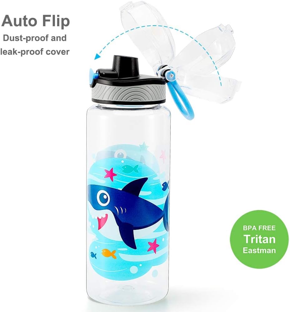 Home Tune Bonita botella de agua para niños y niñas, Tritan libre de BPA y tapa abatible a prueba de fugas, fácil de limpiar y transportar, 23 oz