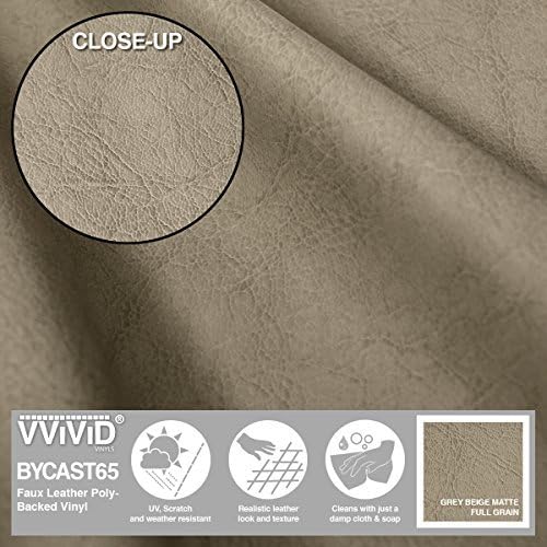 VViViD Bycast65 – Tela de vinilo marino de piel sintética de grano completo gris beige (1.5 pies x 54 pulgadas)