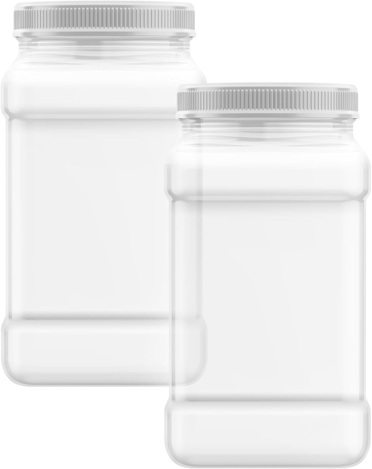 Mountain West Company – Tarro cuadrado transparente con mango de pellizco, paquete de 2, recipiente de almacenamiento de plástico, ideal para