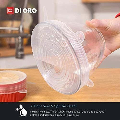 DI ORO – Tapas elásticas de silicona, paquete de 6, fundas reutilizables para almacenamiento de alimentos para cuencos y recipientes de todas las