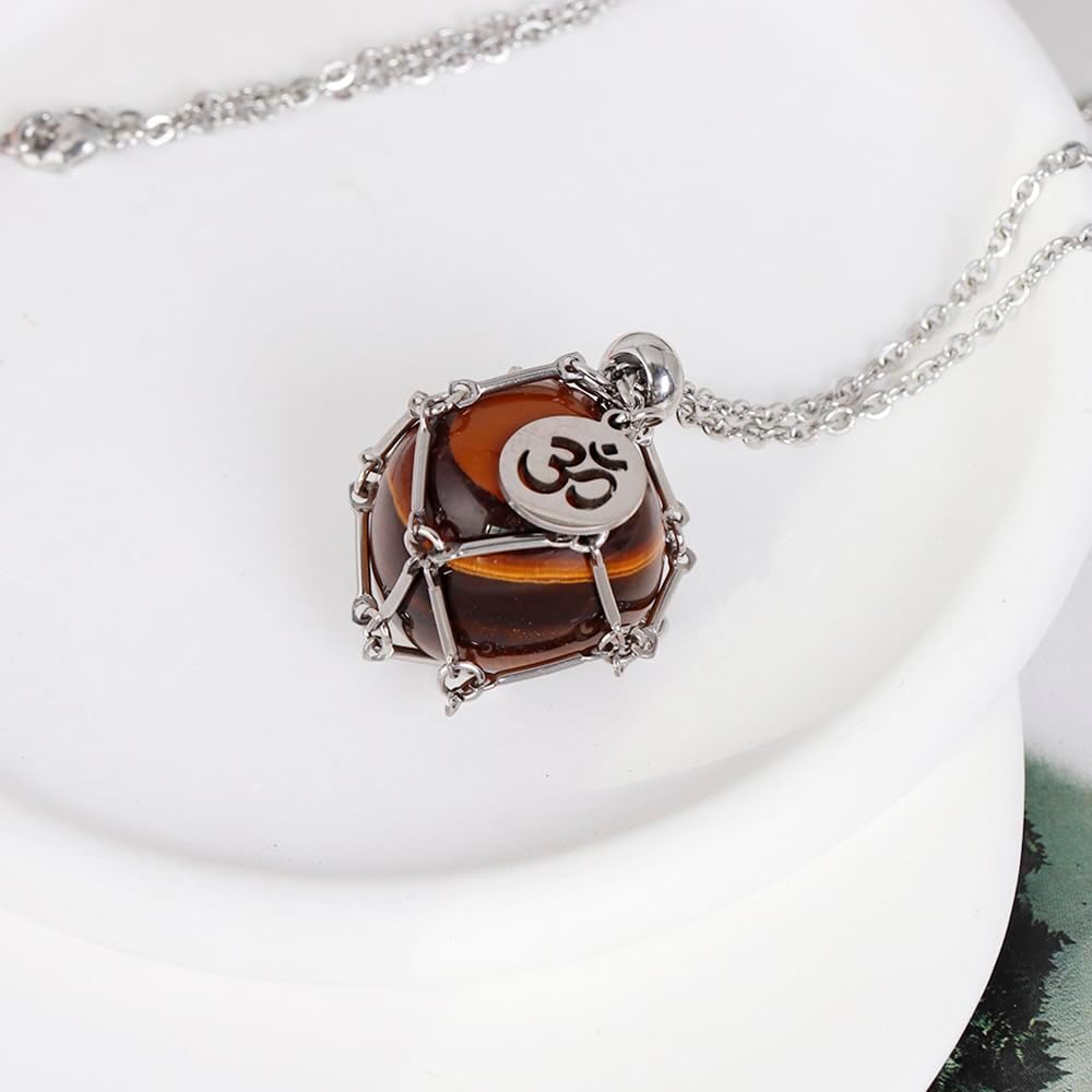 Da Piao Liang Collar con soporte de cristal curativo, jaula de acero inoxidable para piedras, joyería de yoga y meditación, cadena ajustable de 25.6