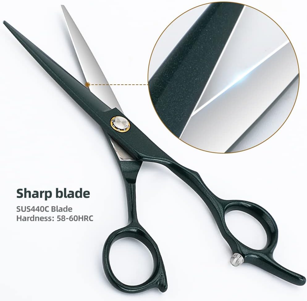 Tijeras rectas profesionales 440C de 6.5 pulgadas de longitud total, de acero inoxidable, tijeras de corte de pelo para madre, padre, amigos,