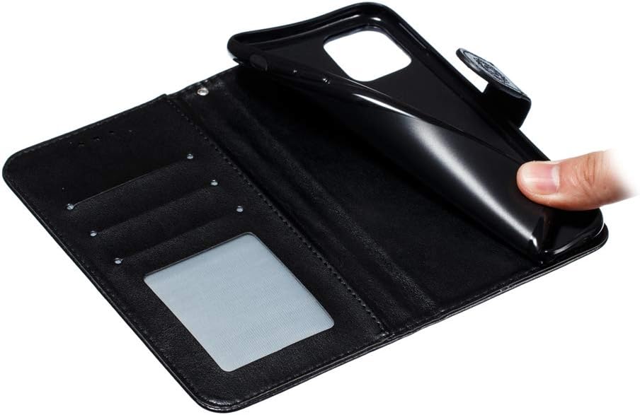 LEECOCO – Funda para iPhone 11 Pro Max en relieve de piel sintética de lujo con tapa para cuaderno, estilo libro, soporte magnético, ranura para