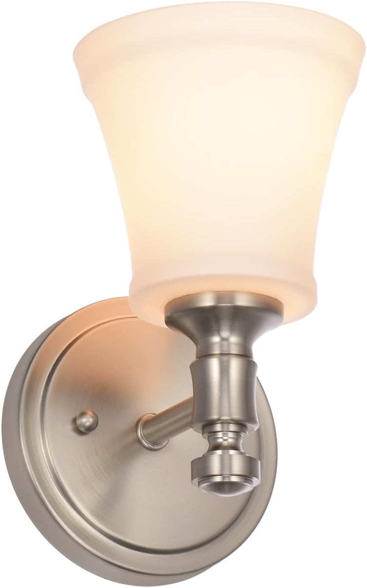 Wall Sconces, Traditional Brushed Nickel 1 Light Sconce, Wall Light with Opal Glass Shade for Bedroom Bathroom Living Room & Hallway Vanity Lighting