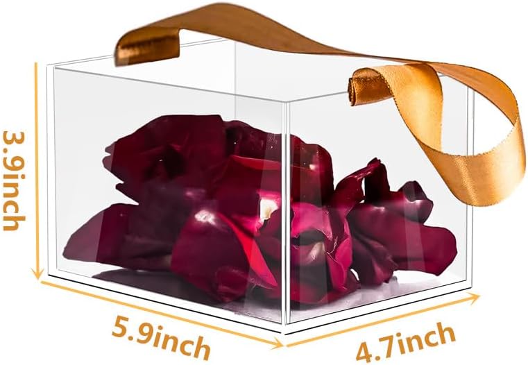 Pahdecor Cesta de boda para niña de flores, cesta de flores con cinta dorada, caja de acrílico transparente para confeti (transparente)