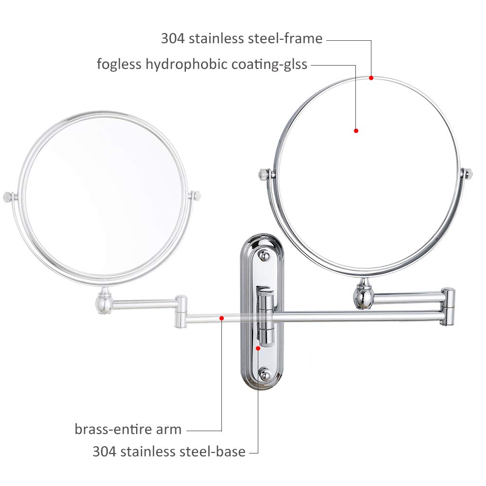 GURUN Espejo de maquillaje con aumento de 8 pulgadas montado en la pared para baño con aumento 7X acabado cromado M1207 (8 pulgadas, 7X)