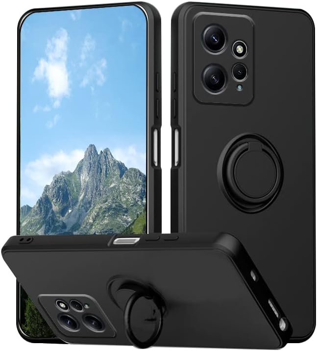 Compatible con Redmi Note 12 4G Funda con anillo Kickstand verde, Xiaomi Redmi Note 12 4G Funda de teléfono de silicona líquida con forro de