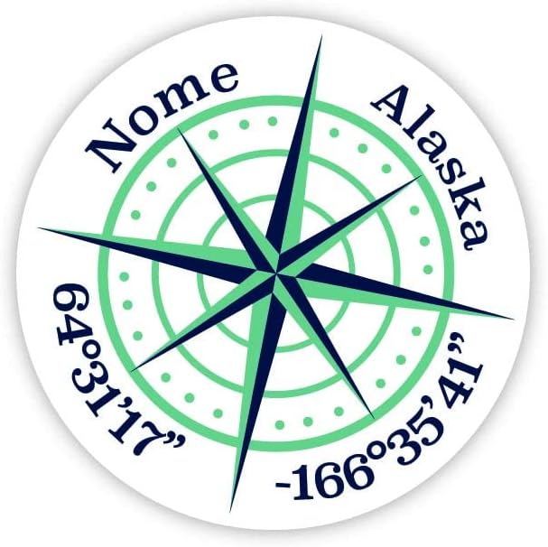 Nome Alaska – Calcomanía de vinilo de 2 pulgadas, diseño de brújula de longitud latitud