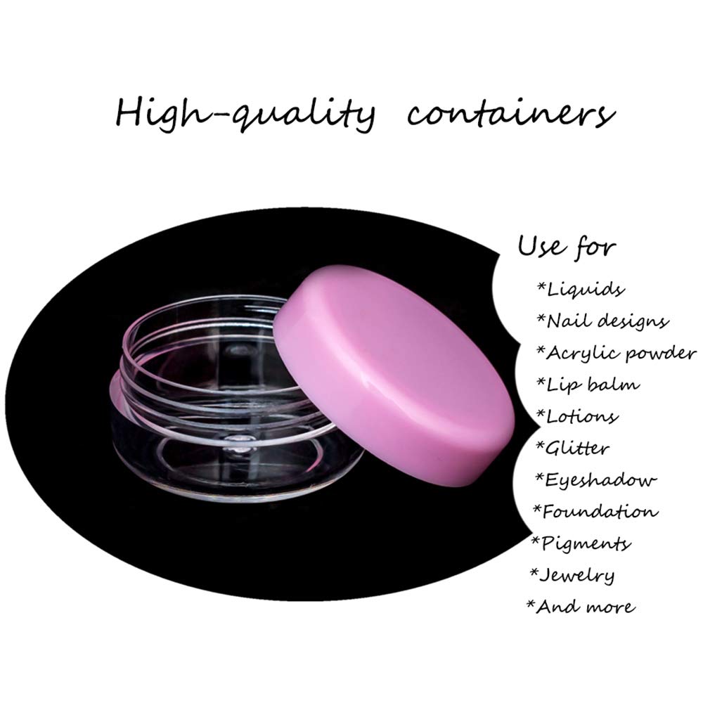 Contenedores de cosméticos con tapas, tarros de loción de plástico, tarros para muestras, con tapa rosa, 0.2oz, 25 unidades, Tarro de 10 gramos.,