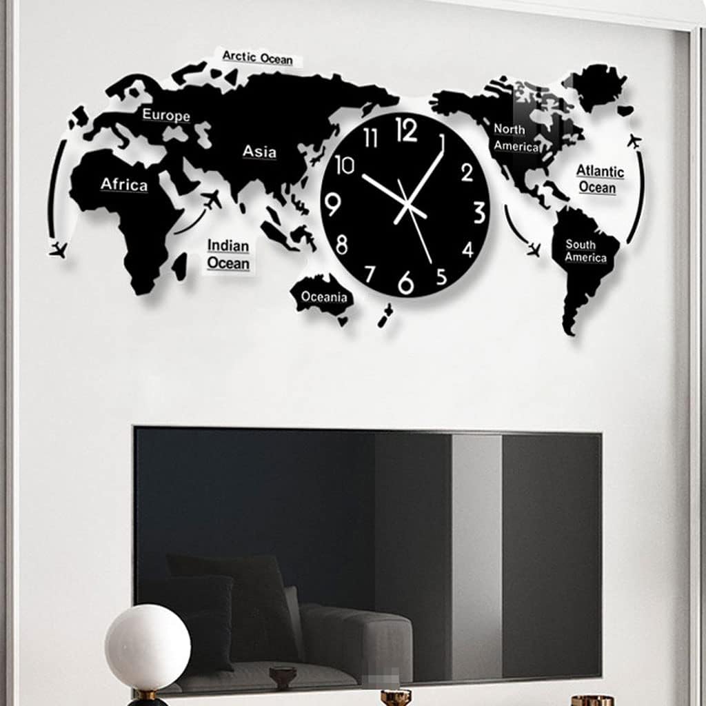 Reloj de pared 3D World Map Wall Clock for Living Room Decor Modern Wall Art Decor Acrylic Silent Non Ticking Hanging Clock for Home Office