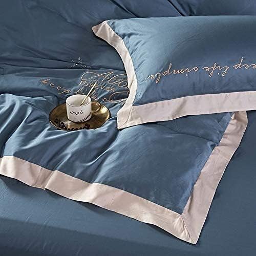 Soft 4-Piece Bed Sheet Set Duvet Cover Set Super King Size Set 4-Piece 80 Double Cotton Silky Embroidery Craftskin Skin-Friendly Breathable Metal