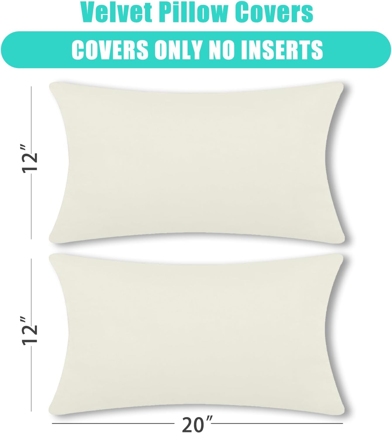 FULDGAENR Juego de 2 fundas de almohada de terciopelo de 12 x 20 pulgadas para sofá, color blanco crema, fundas decorativas para cojín lumbar de 12