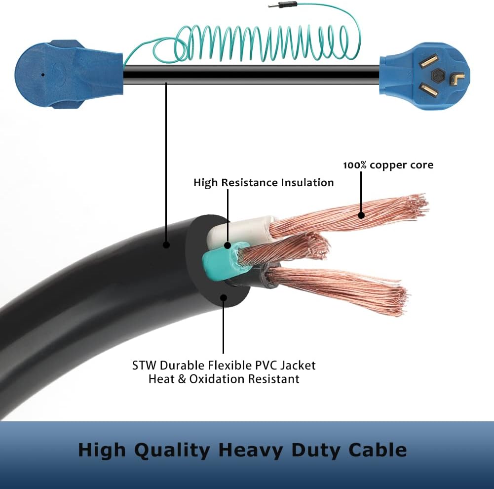 Cable adaptador de secadora 10-30P macho a 14-30R hembra con cable de tierra de 12 pies, convierte el enchufe de secadora de 4 clavijas a una salida