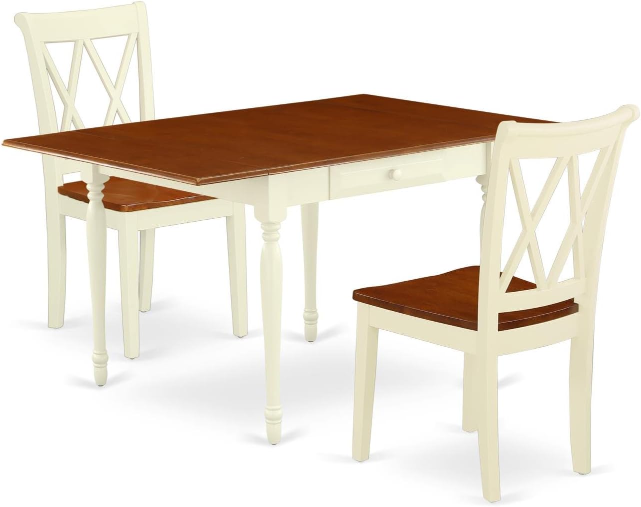 East West Furniture El juego de habitación Monza de 3 piezas contiene una mesa de cocina rectangular con gotas y 2 sillas de comedor, 36 x 54