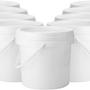 Gerrii Paquete de 10 cubos de plástico blanco con asa y tapa, contenedores de almacenamiento de alimentos, cubo multiusos para pintura, agua, Gerrii Paquete de 10 cubos de plástico blanco con asa y tapa, contenedores de almacenamiento de alimentos, cubo multiusos para pintura, agua,