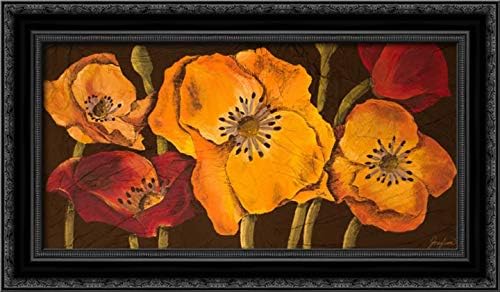 Josefina 40×22 Black Ornate Framed Canvas Art Print Titled Dazzling Poppies II