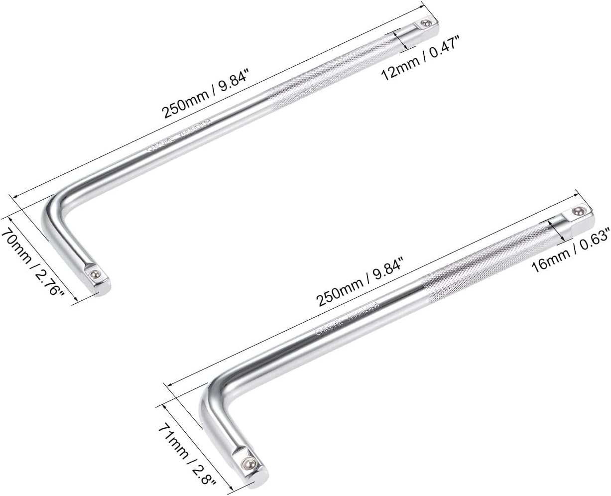 uxcell Juego de disyuntor de enchufe de 12″ y 38″, llave de barra de extensión en forma de L, CR-V