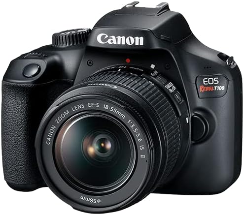 Canon EOS Rebel T100  4000D Cámara DSLR con lente de 0.709-2.165 in, lente Canon EF 2.953-11.811 in, tarjeta de memoria de 64GB, kit de filtro de
