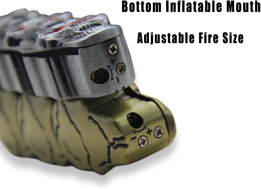 WEQTETJU Encendedor tipo antorcha de calavera, calavera de metal en relieve, genial, multifuncional, rellenable, ajustable, encendedor único a