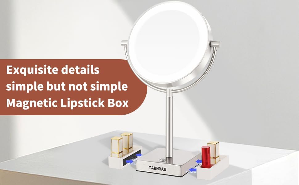 TANNRAN Espejo de maquillaje iluminado con aumento, espejo de tocador LED, espejo de aumento 1X7X, espejo de doble cara. Viene con caja de lápiz