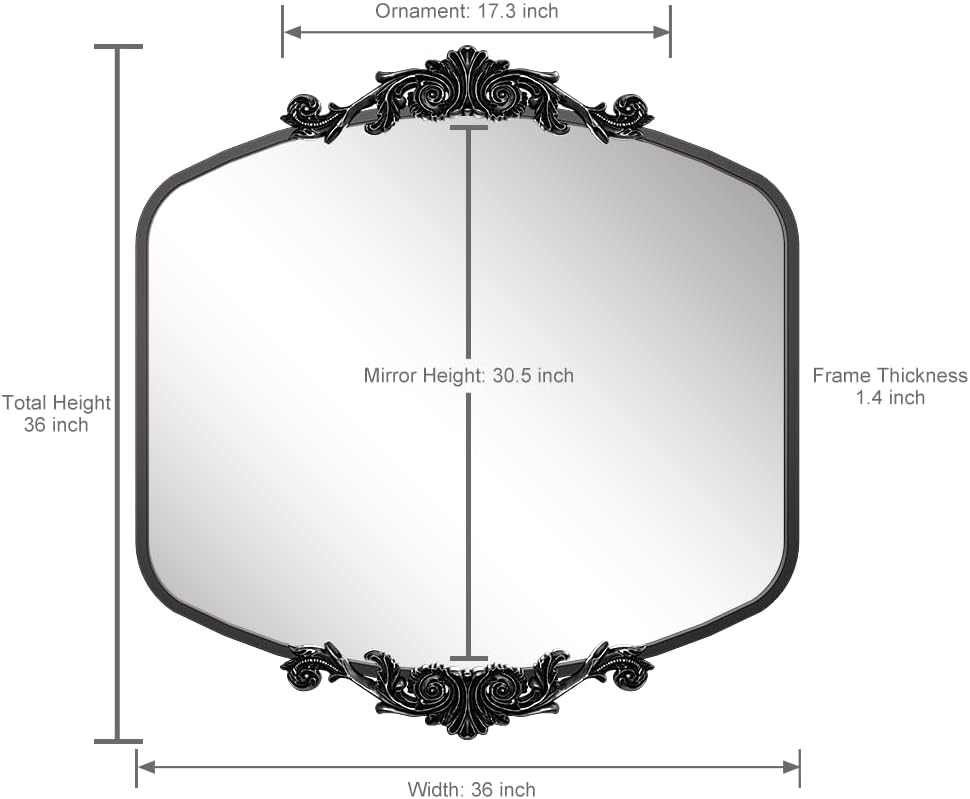 SMIROR Espejo vintage decorativo negro 36×36