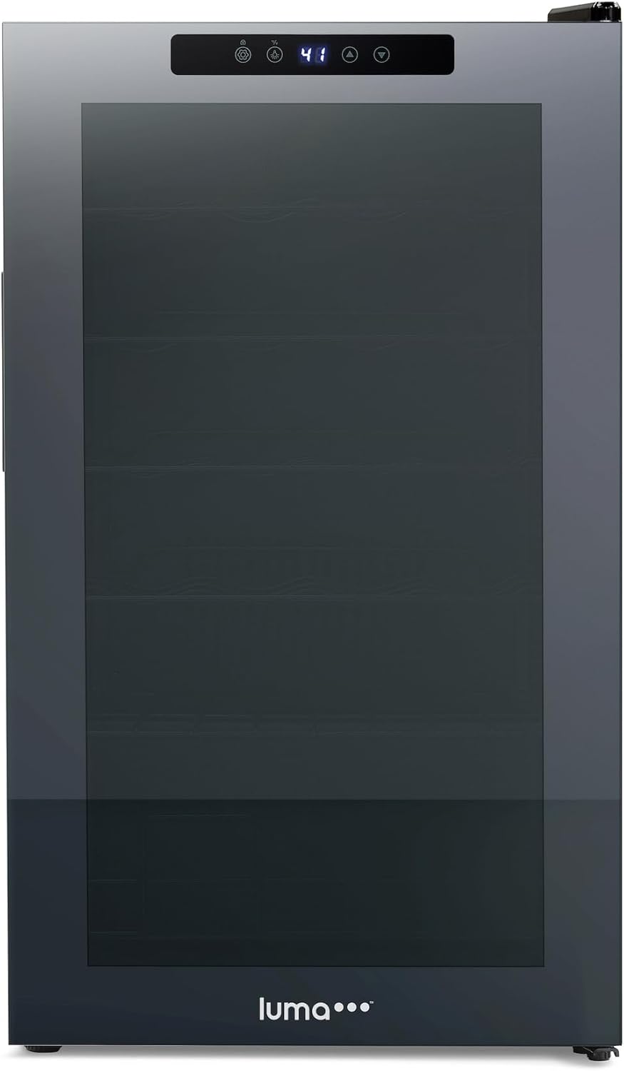 Shadow Series – Refrigerador de vino de 24 botellas, refrigerador de vino con espejo independiente con puerta de vidrio templado de doble capa y