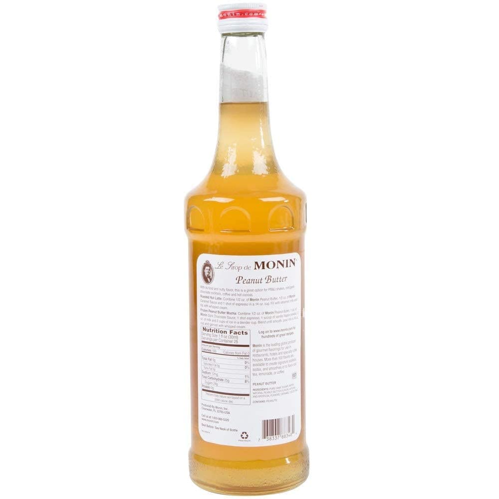 Monin – Jarabe de mantequilla de maní, sabor cremoso a maní, ideal para batidos, batidos y postres, sin OMG, sin gluten (25.4 fl oz)