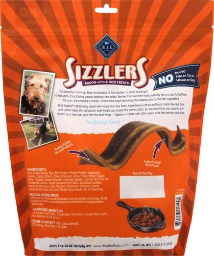 Blue Buffalo Sizzlers – Golosinas naturales suaves y húmedas para perros, sabor a tocino, bolsa de 15 onzas