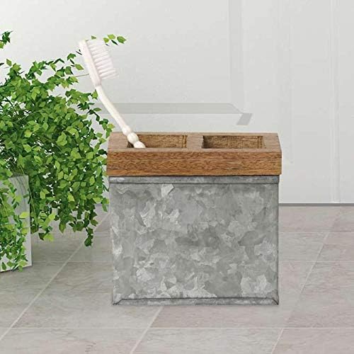 nu steel Soporte para cepillos de dientes de baño y organizador de maquillaje en acero galvanizado y madera para baños y espacios de tocador