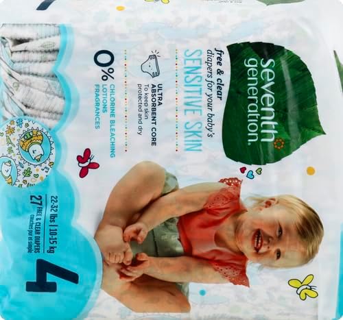 Seventh Generation Pañales de bebé para piel sensible, estampado de animales, talla 4, 27 unidades
