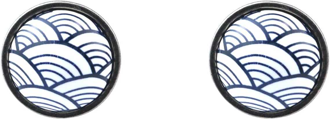 4 pomos de gabinete retro azules con ondas marinas para cajones, pomos florales de cerámica para armario de cocina con tornillos para armario,